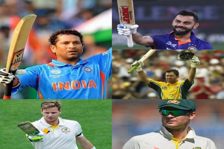 बॉर्डर गावस्कर ट्रॉफी में सबसे ज्यादा शतक लगाने वाले 5 प्रमुख बल्लेबाजों की तस्वीर।