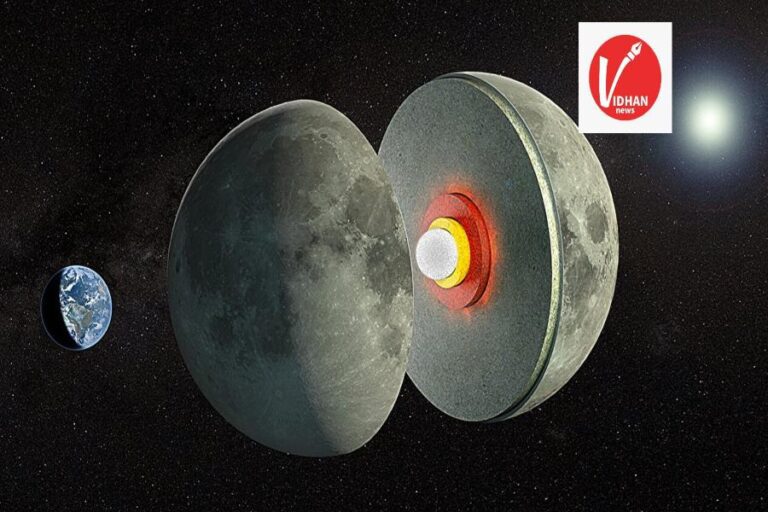 चंद्रमा के भीतरी कोर की संरचना का वैज्ञानिक विश्लेषण, जो धरती की तरह ठोस और लोहे जैसे घनत्व वाला है।